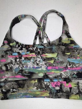 Lululemon Energy Bra Longline PADM Paint Drift Multi Strappy Back – Size 4